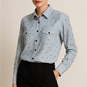 French Laundry Blue & White Stars & Stripes Button Down Blouse XL